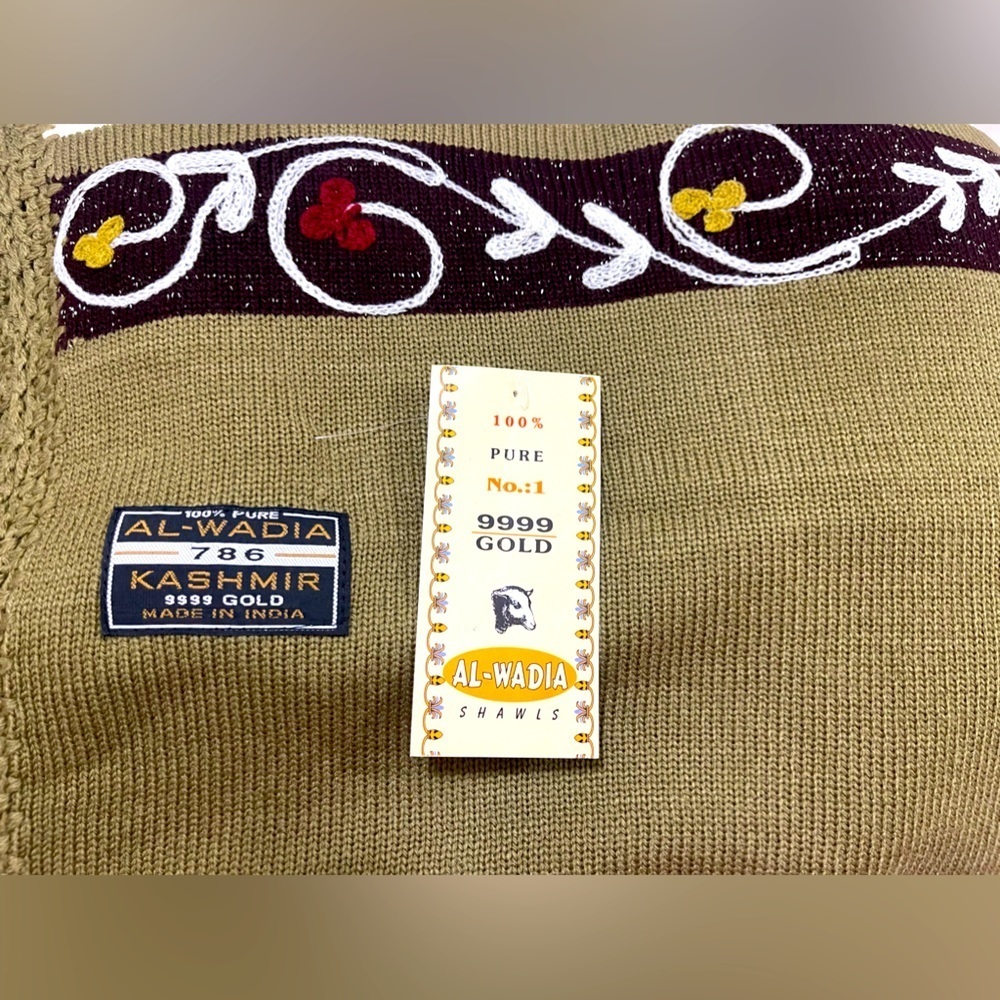 🌼NWT AL-WADIA KASHMIR SHAWL/ OLIVE GREEN WITH BROWN/REDS